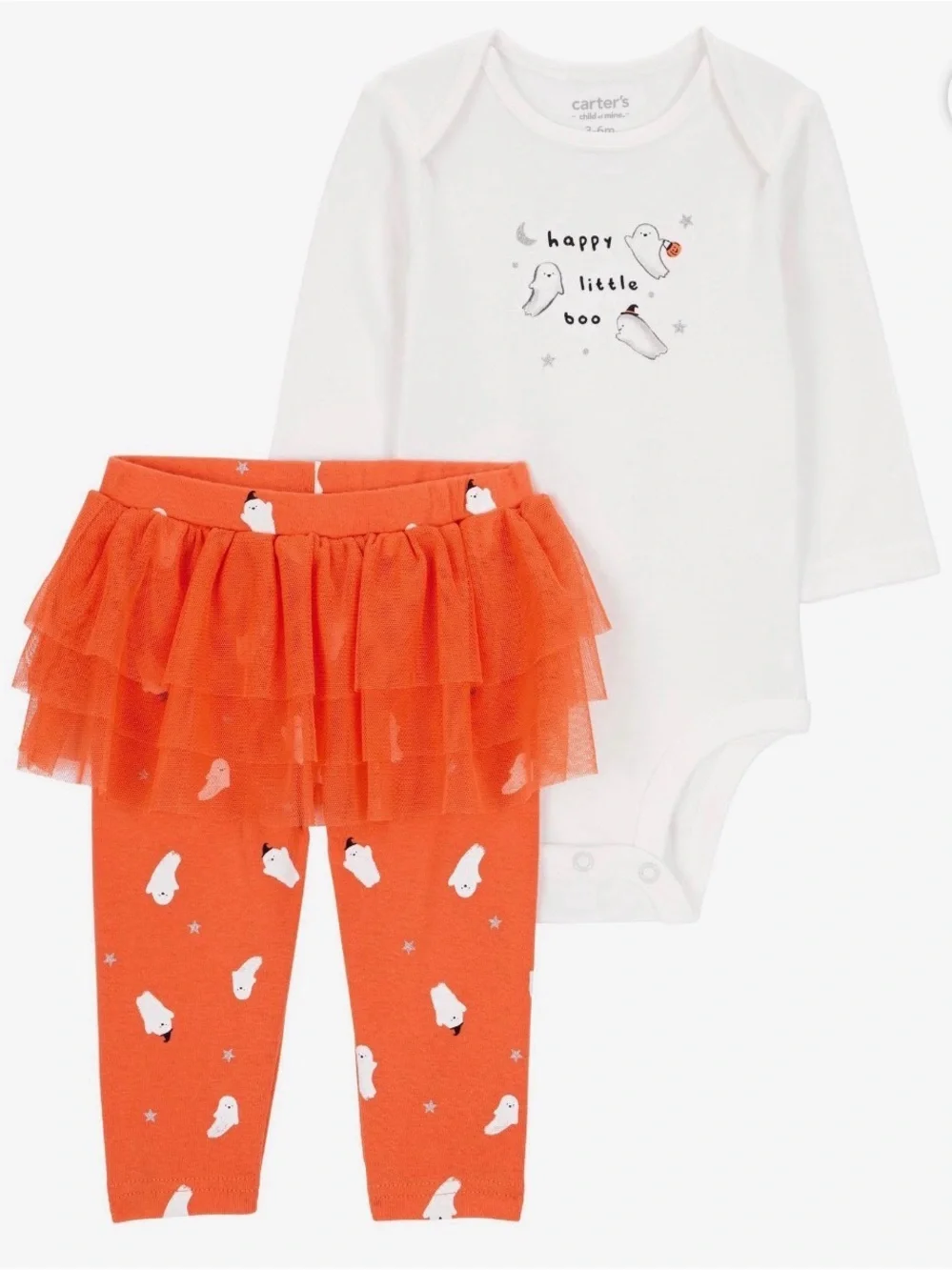 Carter's White & Orange 'Happy Little Boo' Baby Bodysuit Set